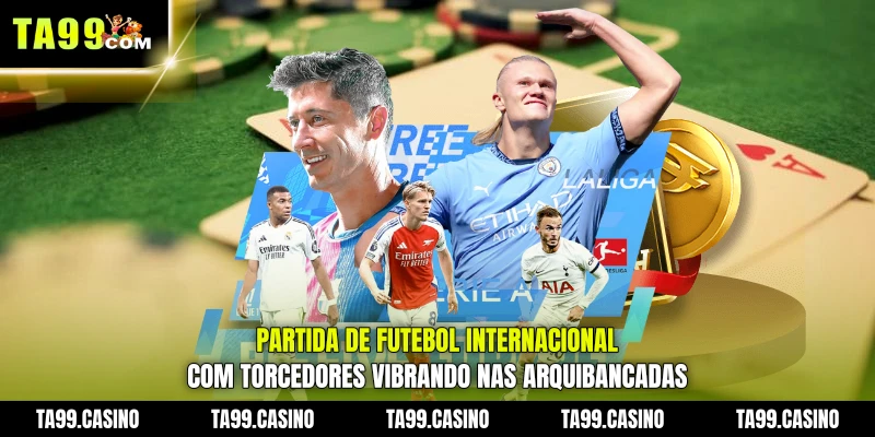 Partida de futebol internacional com torcedores vibrando nas arquibancadas Partida de futebol internacional com torcedores vibrando nas arquibancadas