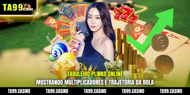 Tabuleiro Plinko online mostrando multiplicadores e trajetória da bola Tabuleiro Plinko online mostrando multiplicadores e trajetória da bola