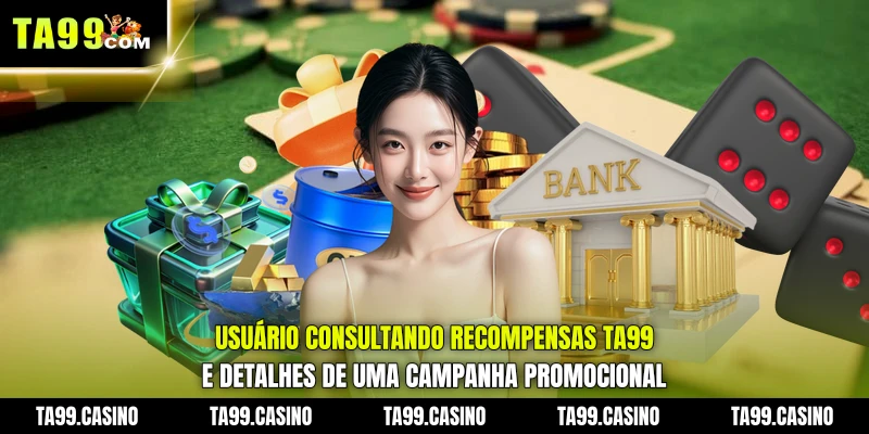 Usuário consultando Recompensas TA99 e detalhes de uma campanha promocional Usuário consultando Recompensas TA99 e detalhes de uma campanha promocional